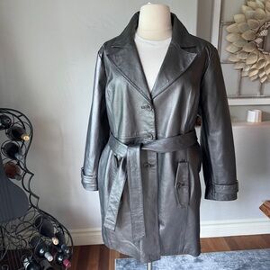 Centigrade Women's Trench Coat Dark Metallic Leather Jacket With Belt  Size 2X